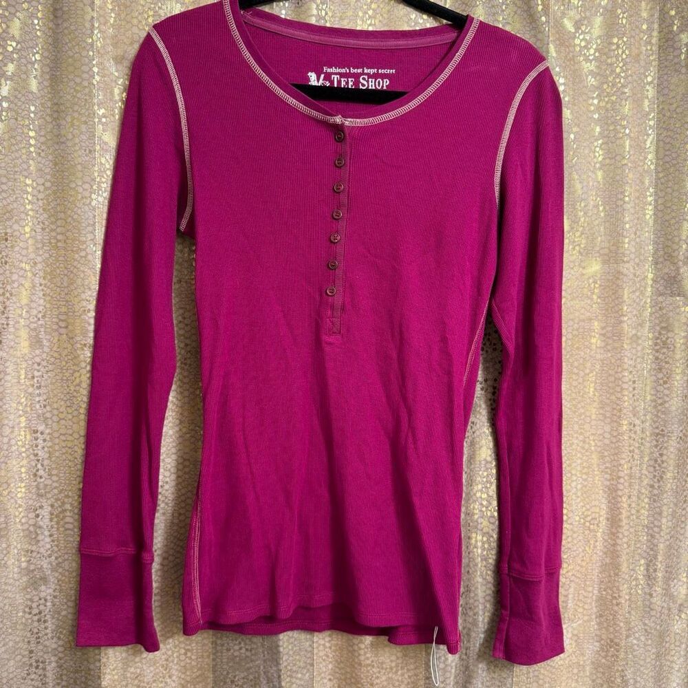 Vintage Y2K Victorias Secret VS Tee Shop Magenta Pink Henley Long Sleeve Large